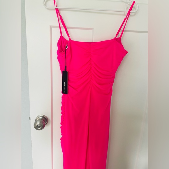 Elle Mesh Midi Dress - Neon Pink - Picture 6 of 6